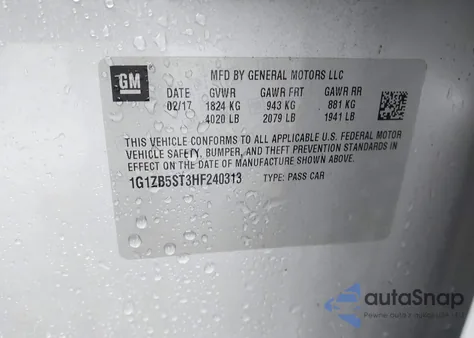 2017 Chevrolet Malibu Ls из США, поврежденный, VIN 1G1ZB5ST3HF240313